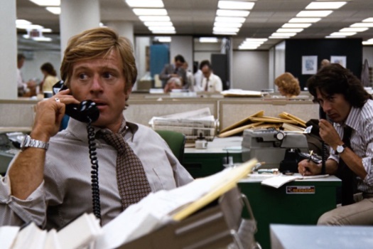 Robert Redford in a scene from All The President's Men; image courtesy Warner Brothers